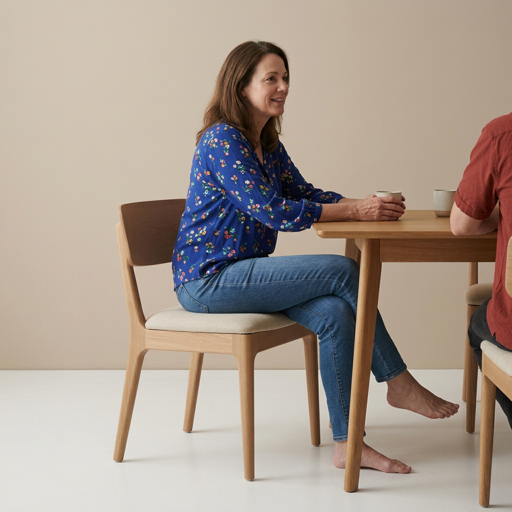 Chair lifestyle image with varied colorful clothing and candid interaction
