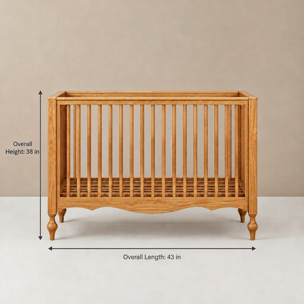 Crib image with width and height dimensions