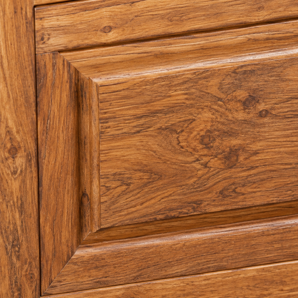 Extreme macro close-up of the mandir’s teak surface