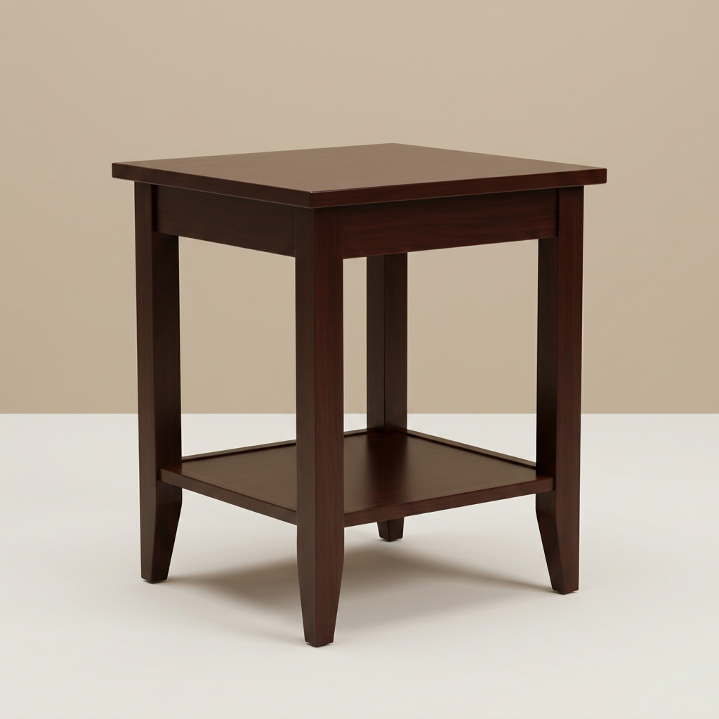 Espresso teak wood square side table with lower shelf