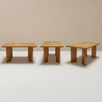 Teak dining table shown from multiple angles