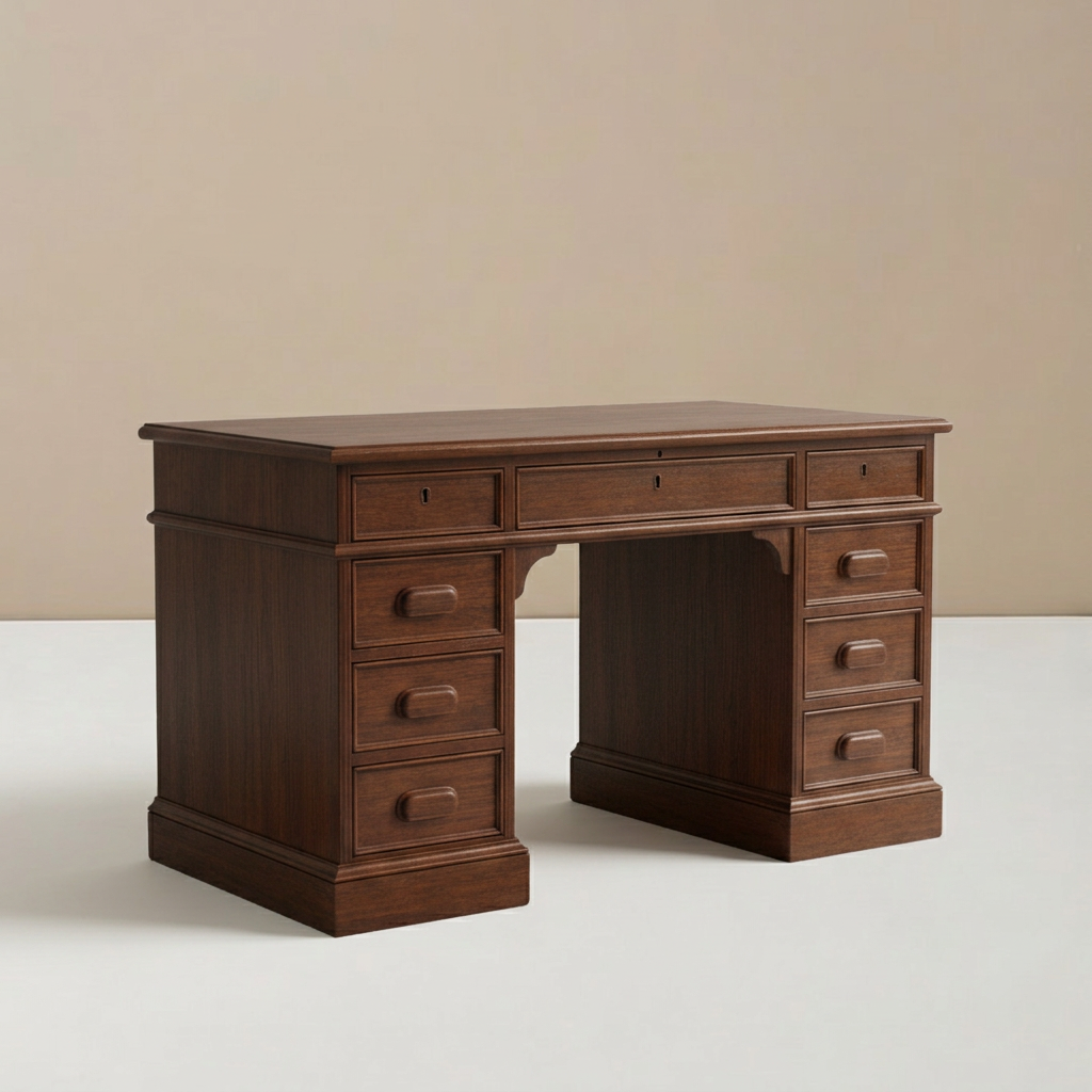 Classic teak writing desk with drawer storage