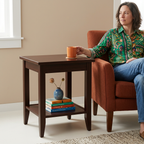 Person placing a mug on the espresso side table