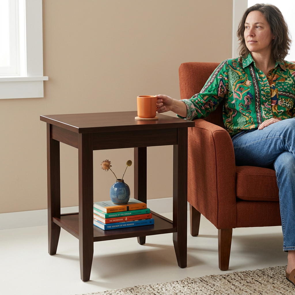 Person placing a mug on the espresso side table