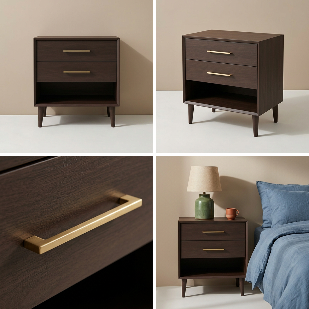 Four-image grid of nightstand views and details