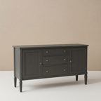 Charcoal-grey teak sideboard with two doors and three drawers