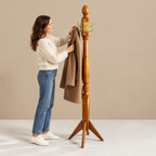 Model using the coat rack
