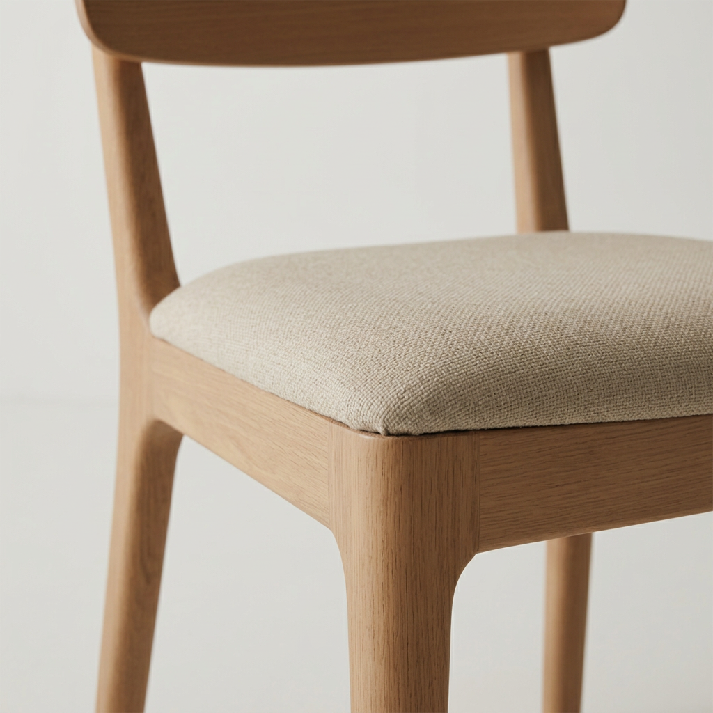 Teak chair and upholstery close-up